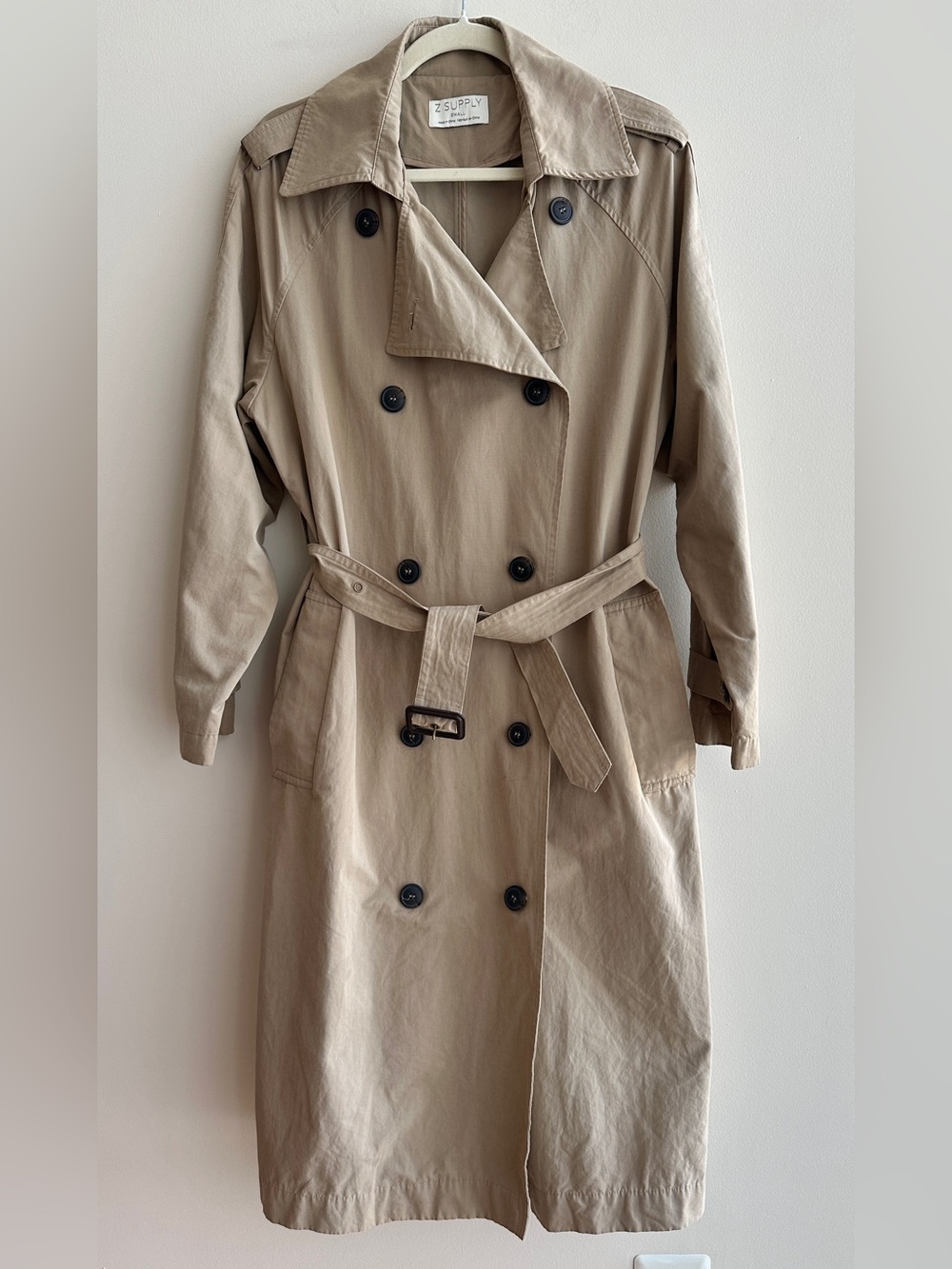 Z Supply Women’s Khaki Trench Coat with Belt, Size Small